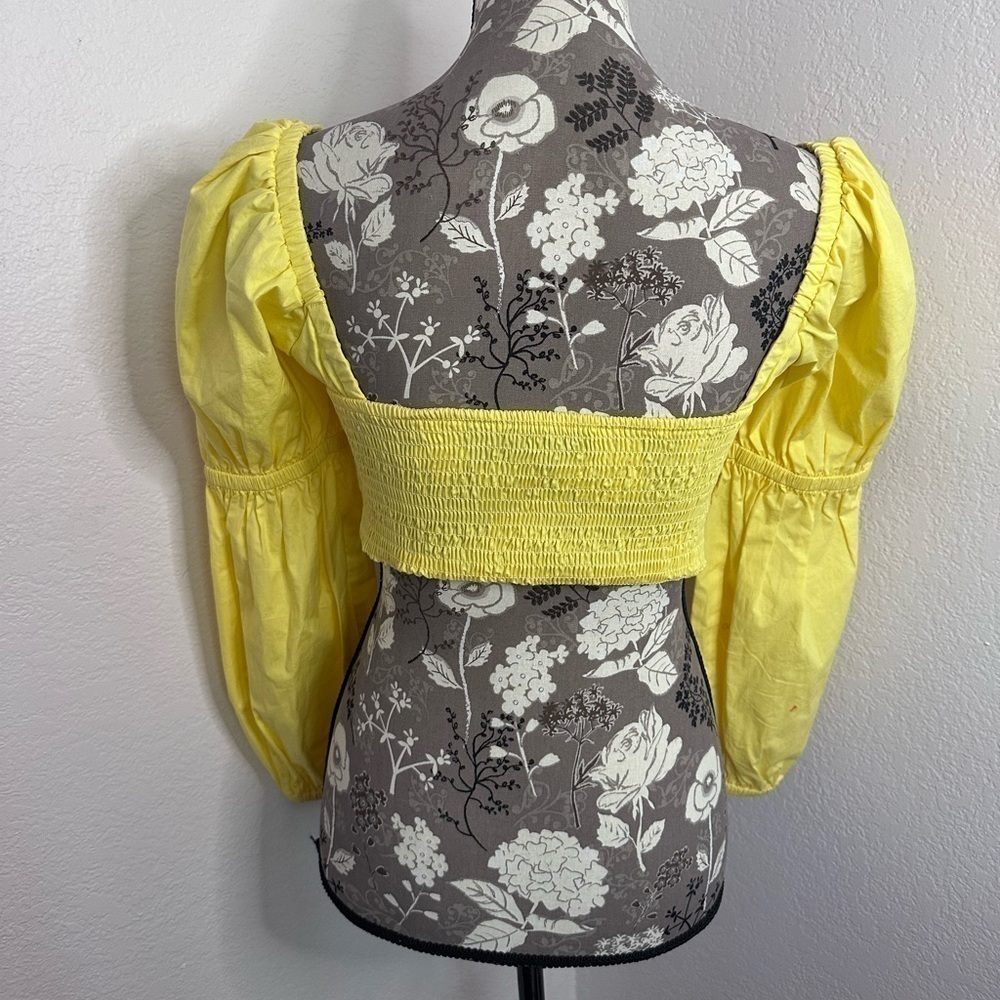 MAJORELLE Sienna Yellow Lace Up Smocked Back Long Sleeve Crop Top Size S - Picture 6 of 8